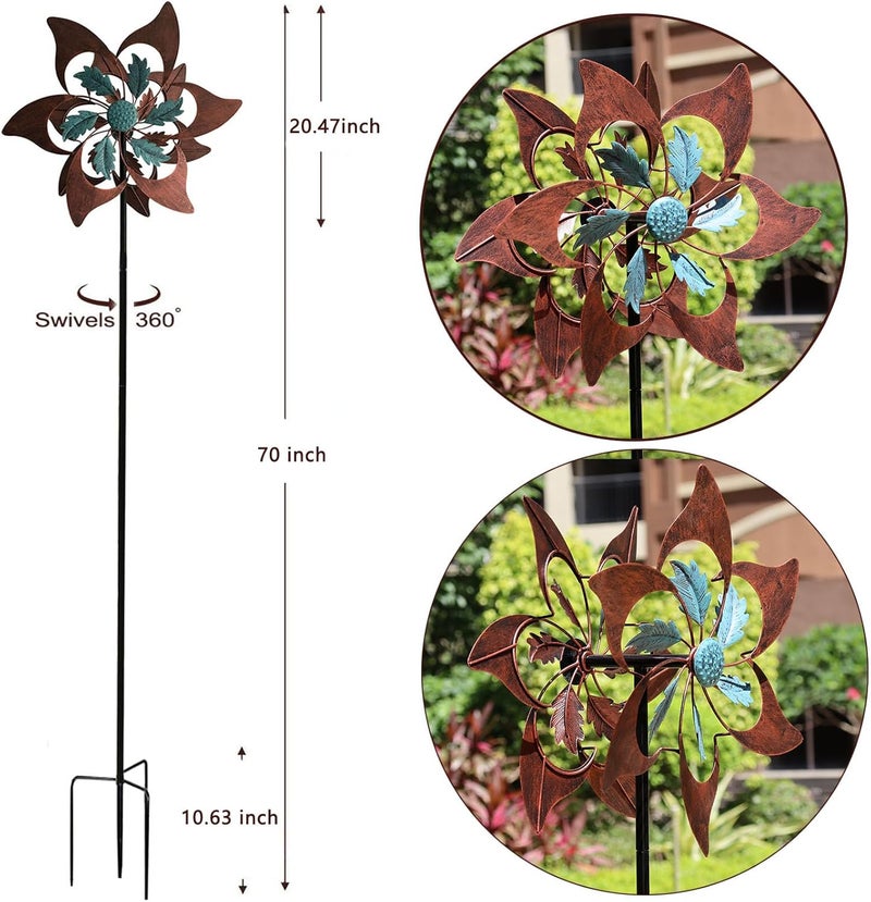 LERFUGI 360 Degrees Metal Swivel Classical Two-Color Windmill Large Wind Spinner for Patio Lawn Outdoor Yard Lawn Garden 70x20 Inches - Image 2